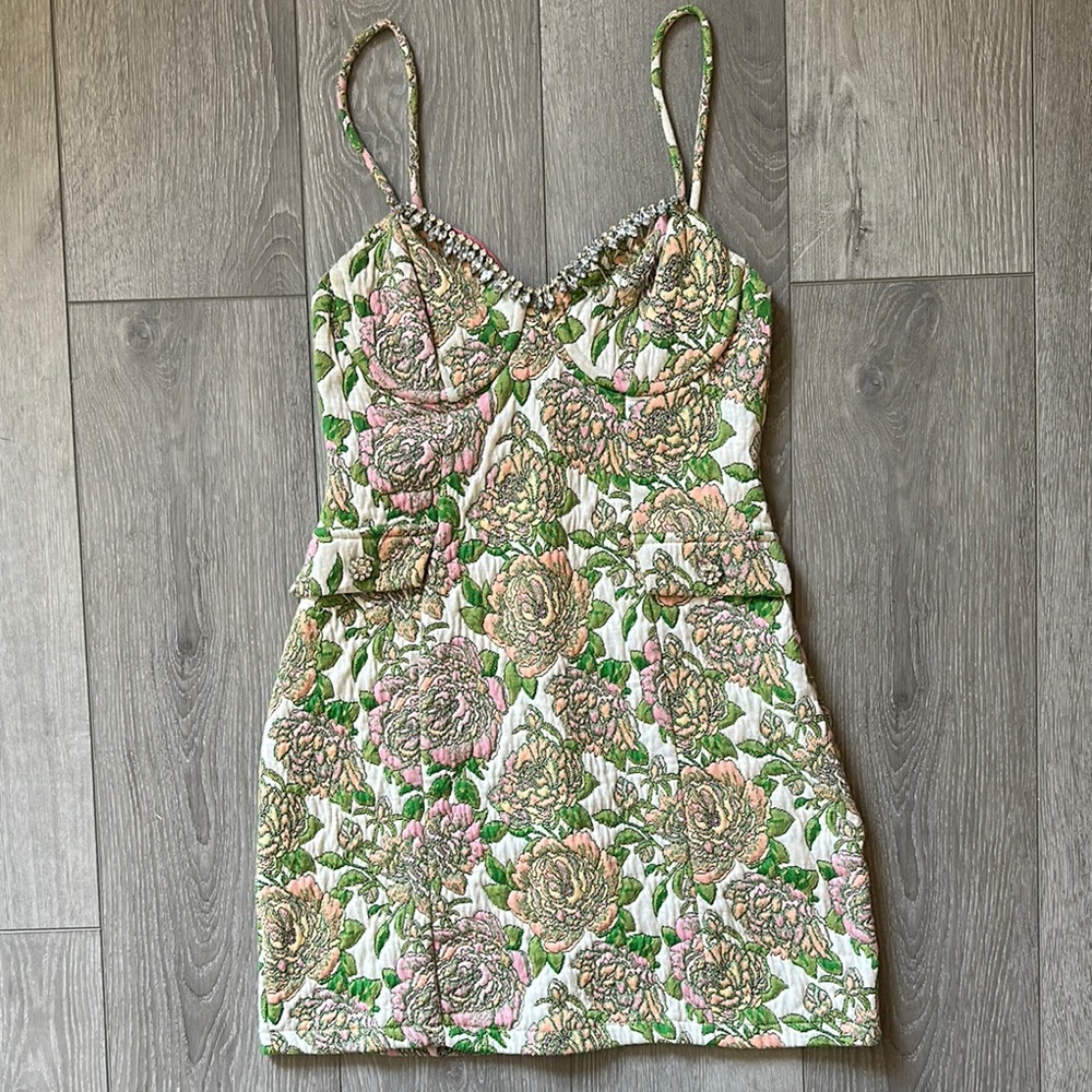 Floral Knit Jacquard Mini Dress